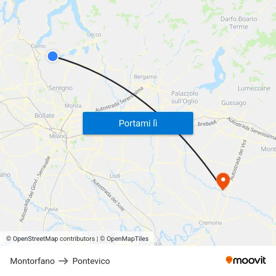 Montorfano to Pontevico map