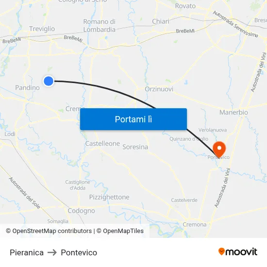 Pieranica to Pontevico map