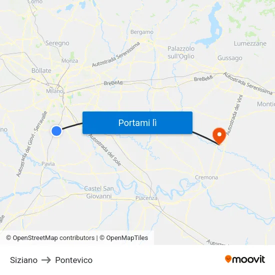 Siziano to Pontevico map