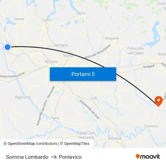 Somma Lombardo to Pontevico map