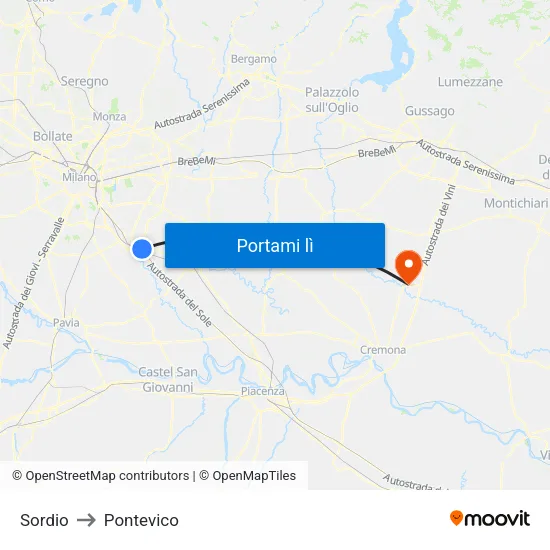 Sordio to Pontevico map