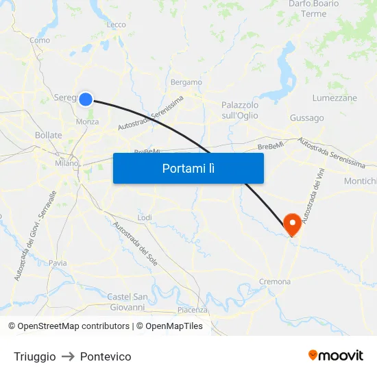 Triuggio to Pontevico map