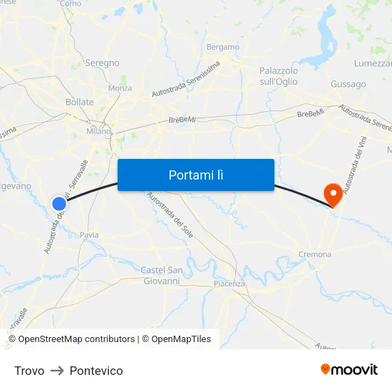 Trovo to Pontevico map