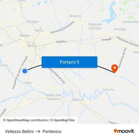 Vellezzo Bellini to Pontevico map