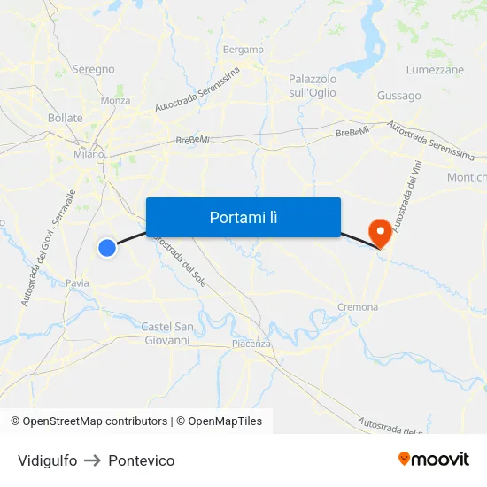 Vidigulfo to Pontevico map