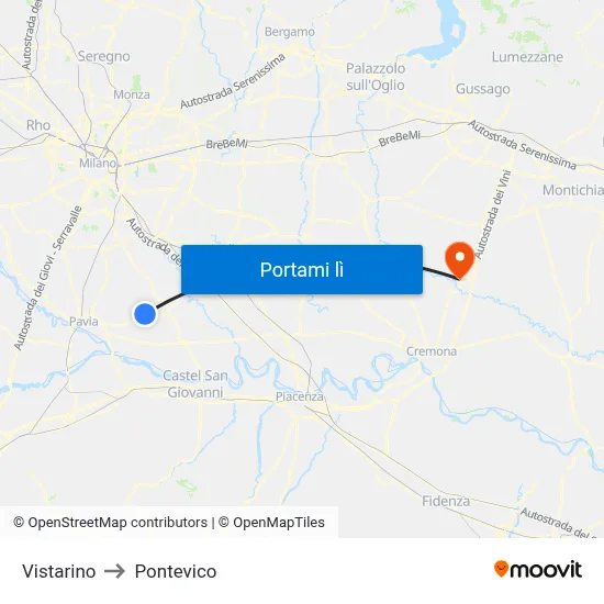 Vistarino to Pontevico map