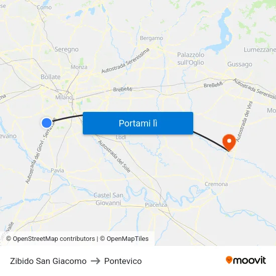 Zibido San Giacomo to Pontevico map
