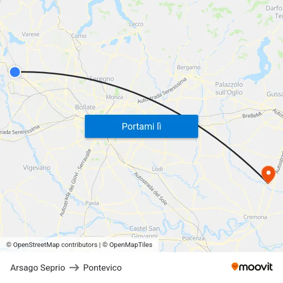 Arsago Seprio to Pontevico map