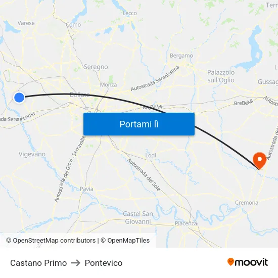 Castano Primo to Pontevico map