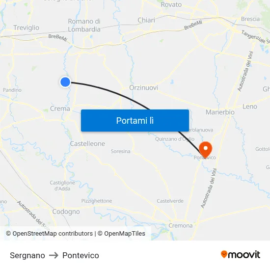 Sergnano to Pontevico map