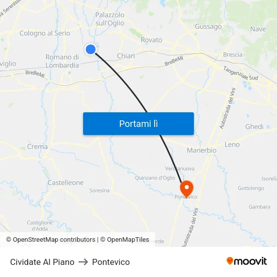 Cividate Al Piano to Pontevico map