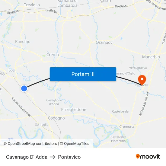 Cavenago D' Adda to Pontevico map