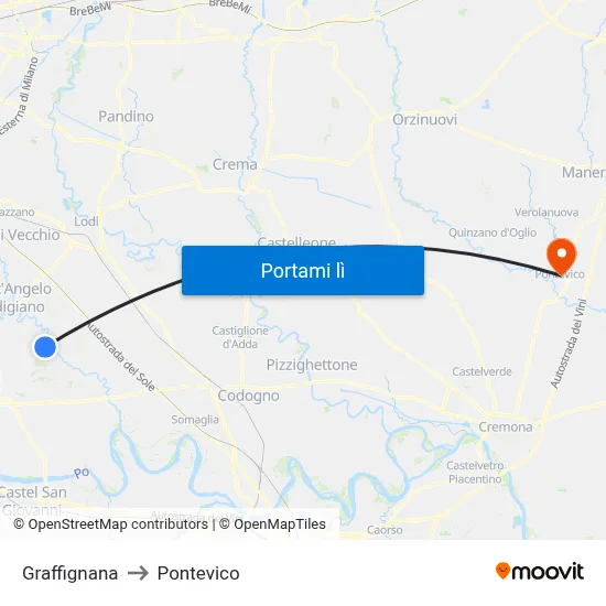 Graffignana to Pontevico map