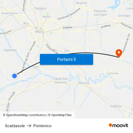 Scaldasole to Pontevico map