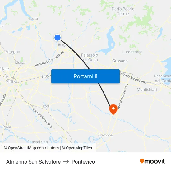 Almenno San Salvatore to Pontevico map
