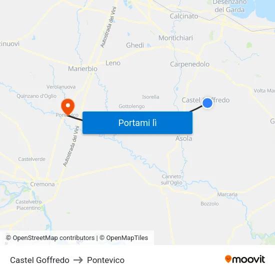 Castel Goffredo to Pontevico map