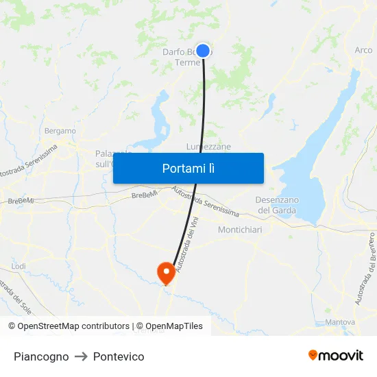 Piancogno to Pontevico map