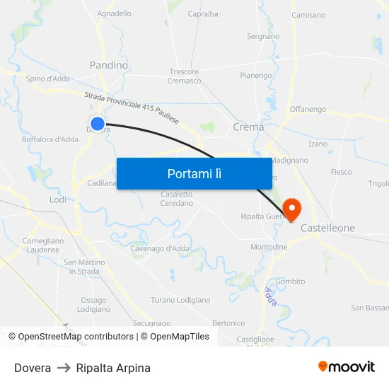 Dovera to Ripalta Arpina map