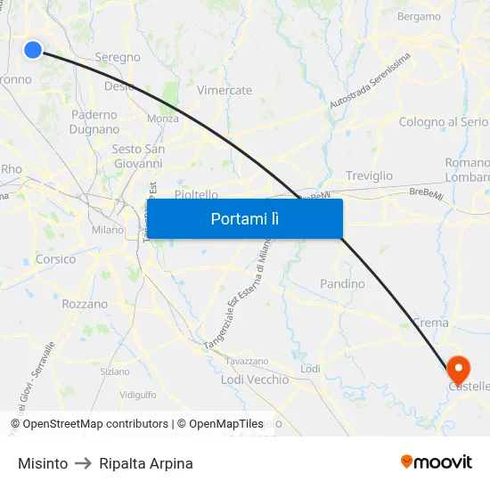 Misinto to Ripalta Arpina map