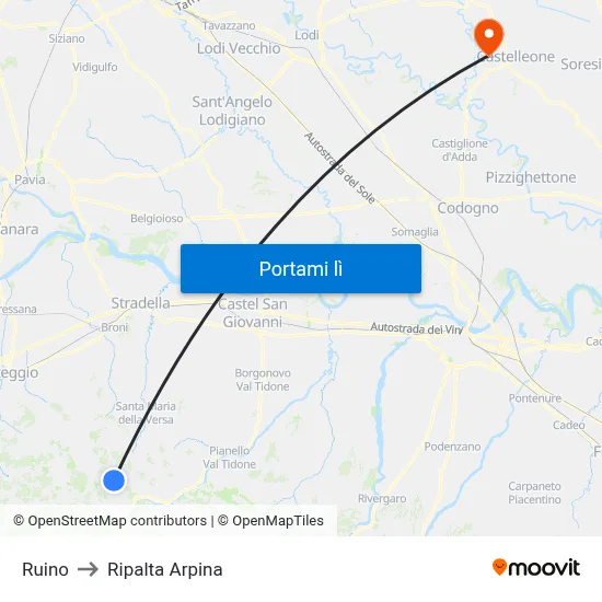 Ruino to Ripalta Arpina map