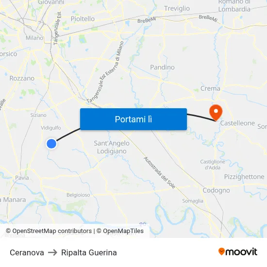 Ceranova to Ripalta Guerina map