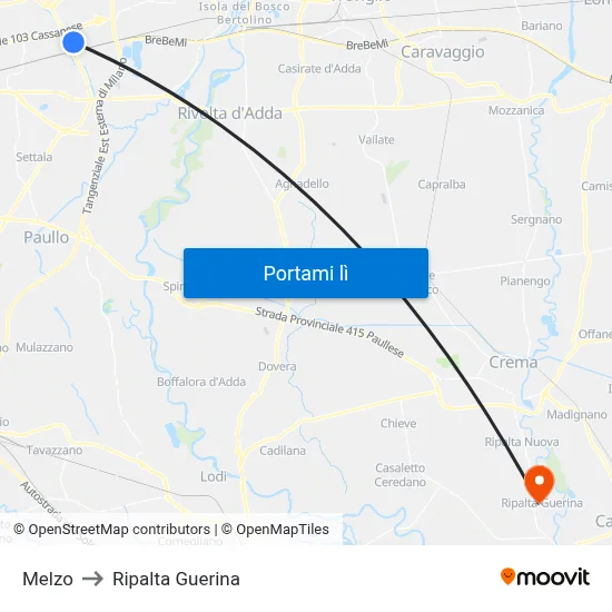 Melzo to Ripalta Guerina map