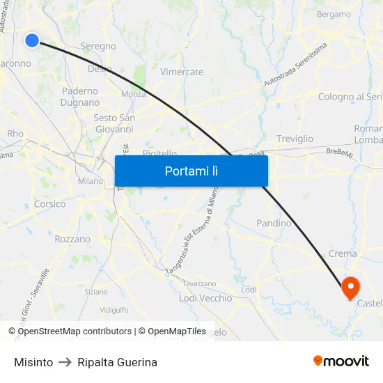 Misinto to Ripalta Guerina map