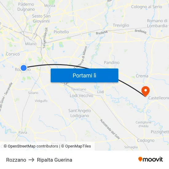 Rozzano to Ripalta Guerina map