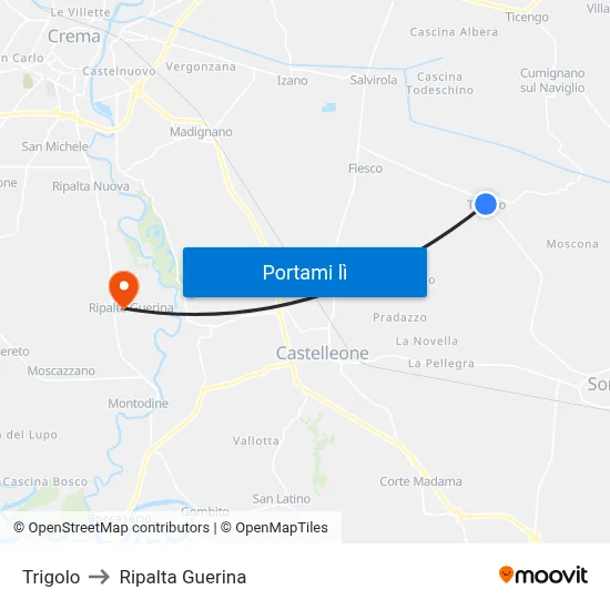 Trigolo to Ripalta Guerina map