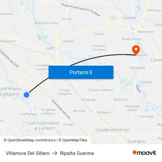 Villanova Del Sillaro to Ripalta Guerina map