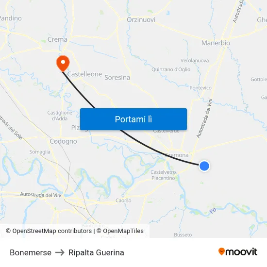Bonemerse to Ripalta Guerina map