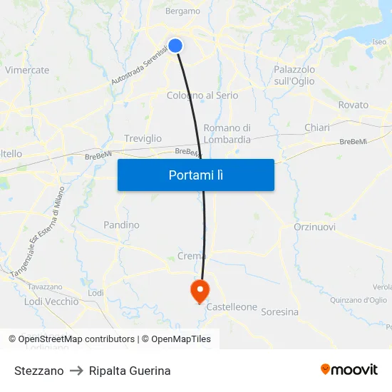 Stezzano to Ripalta Guerina map