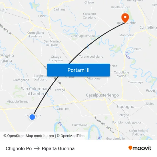 Chignolo Po to Ripalta Guerina map