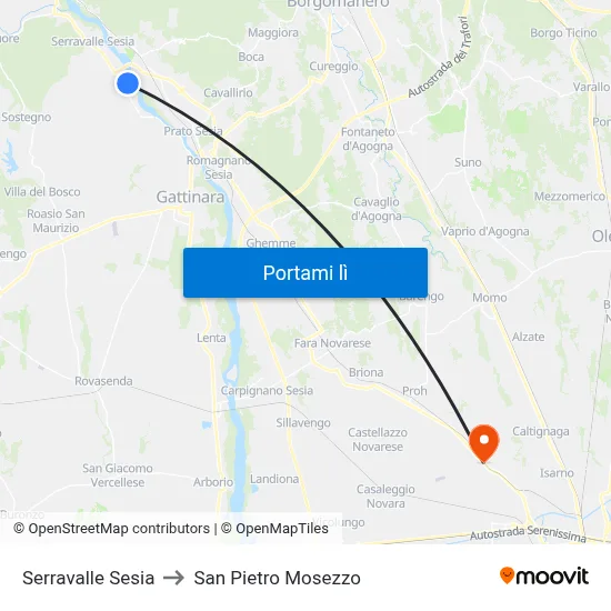 Serravalle Sesia to San Pietro Mosezzo map