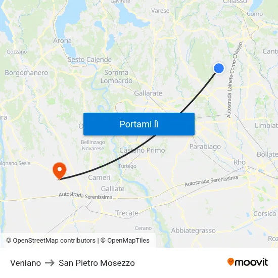 Veniano to San Pietro Mosezzo map