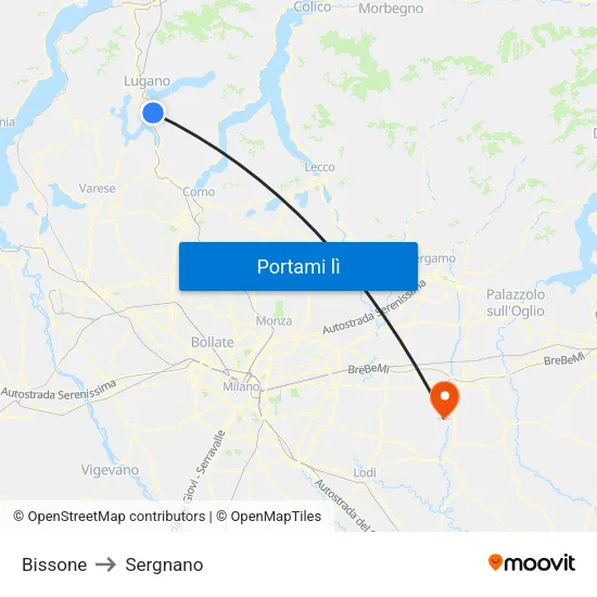 Bissone to Sergnano map