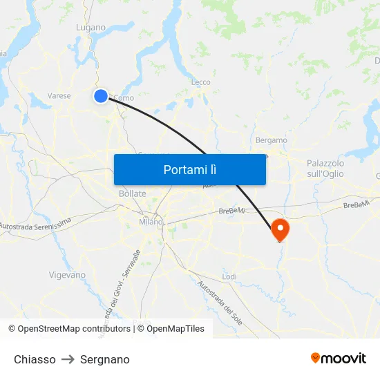Chiasso to Sergnano map