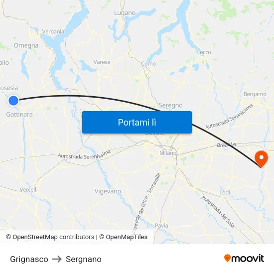 Grignasco to Sergnano map
