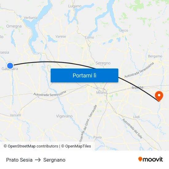 Prato Sesia to Sergnano map