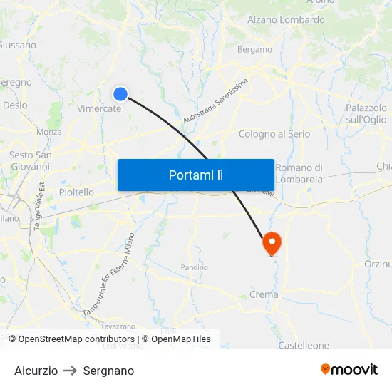 Aicurzio to Sergnano map