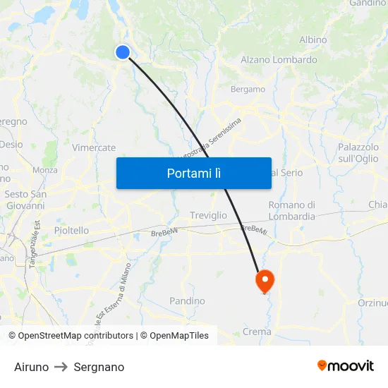 Airuno to Sergnano map