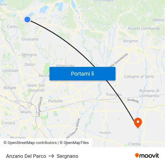 Anzano Del Parco to Sergnano map