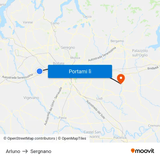 Arluno to Sergnano map