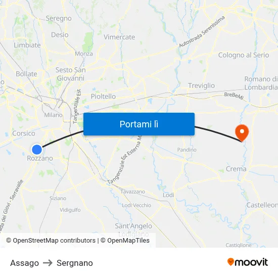 Assago to Sergnano map