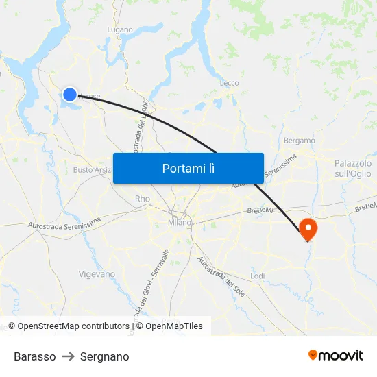 Barasso to Sergnano map
