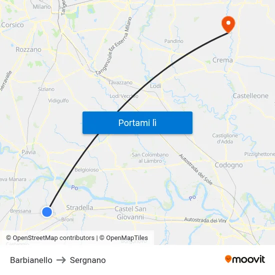 Barbianello to Sergnano map