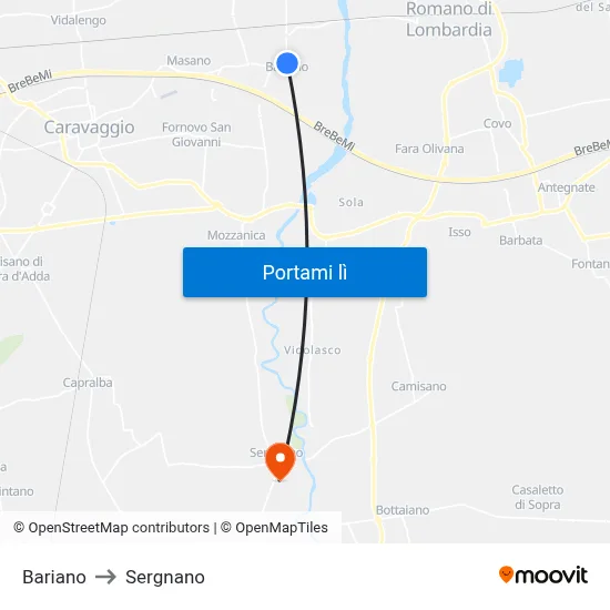 Bariano to Sergnano map