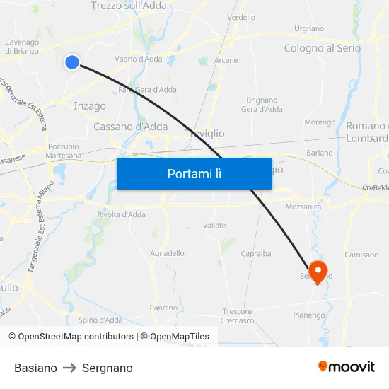 Basiano to Sergnano map