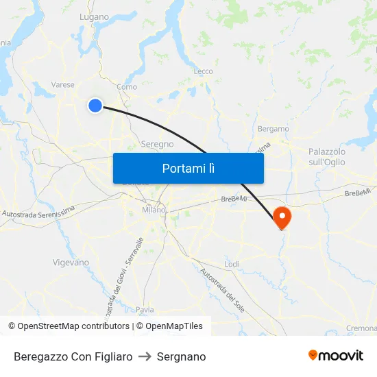 Beregazzo Con Figliaro to Sergnano map