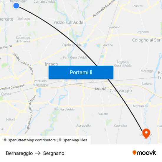 Bernareggio to Sergnano map